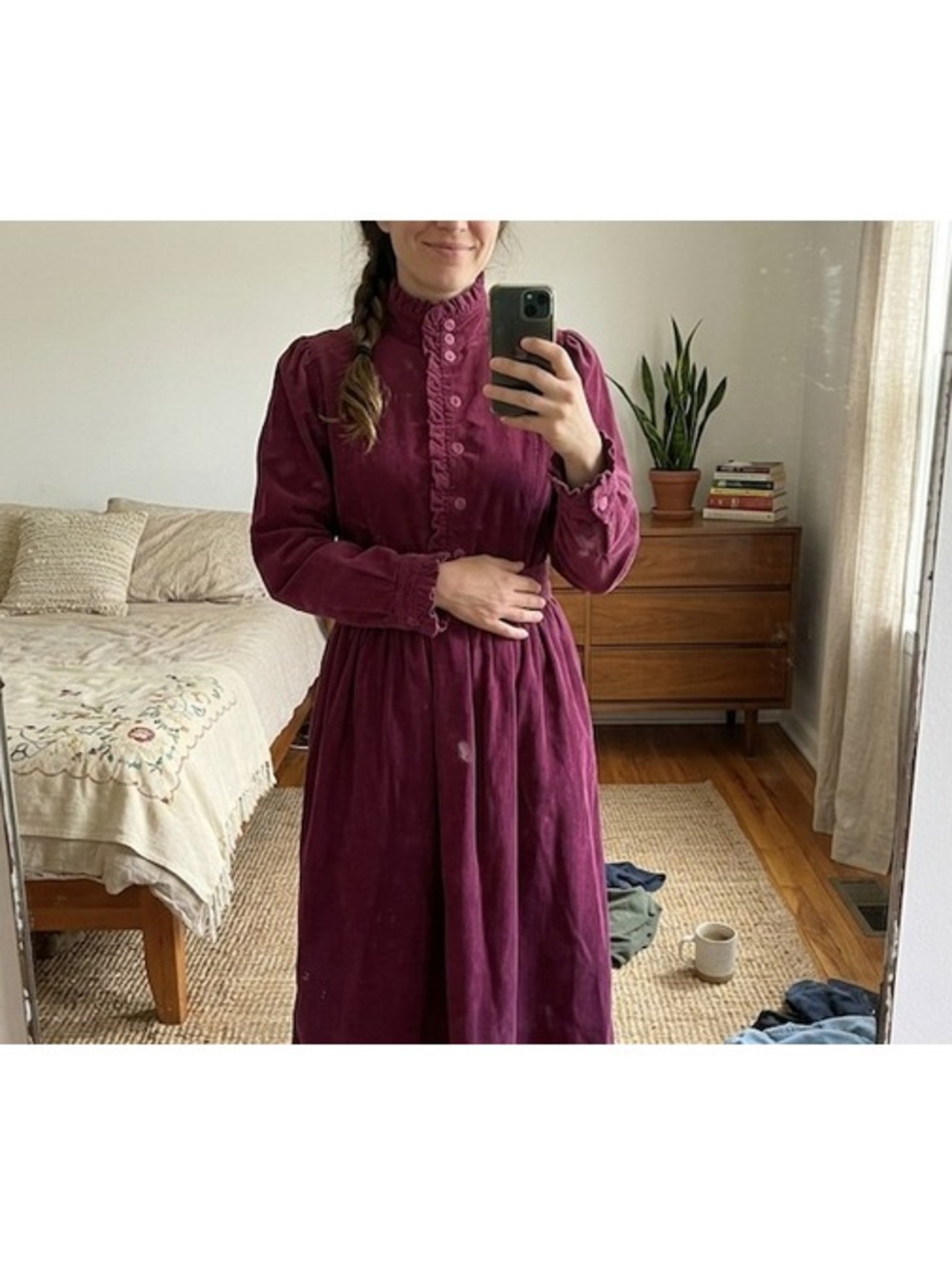 Vintage 1960s Laura Ashley Corduroy Maxi Dress - Medium/Large